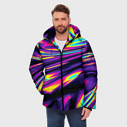 Куртка зимняя мужская Неоновые разводы цветных красок, цвет: 3D-черный — фото 2