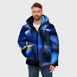 Куртка зимняя мужская Polygon blue abstract, цвет: 3D-светло-серый — фото 2