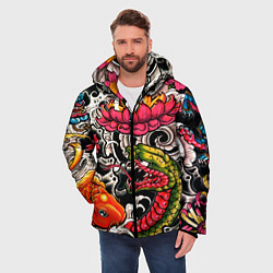 Куртка зимняя мужская Иредзуми: цветущий лотос, цвет: 3D-черный — фото 2