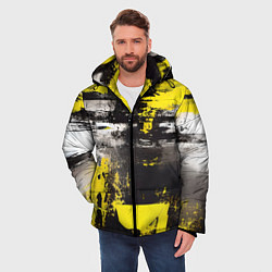 Куртка зимняя мужская Черно-желтая абстракция, нейросеть, цвет: 3D-черный — фото 2