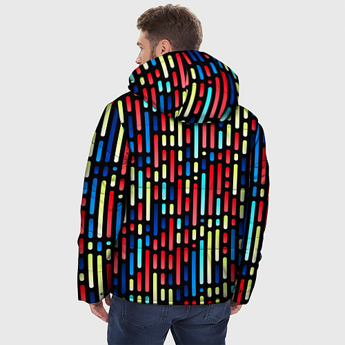 Мужская зимняя куртка Неоновые полосы - авангардный паттерн / 3D-Светло-серый – фото 4