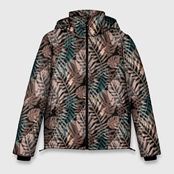 Куртка зимняя мужская Тропический коричнево серый узор, цвет: 3D-красный