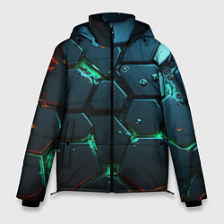 Куртка зимняя мужская Плиты с зеленым неоновым светом, цвет: 3D-светло-серый