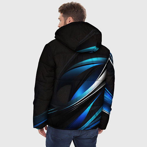 Мужская зимняя куртка Абстрактные синие и белые линии на черном фоне / 3D-Светло-серый – фото 4