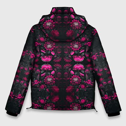 Мужская зимняя куртка Ярко-розовые неоновые лилии / 3D-Черный – фото 2