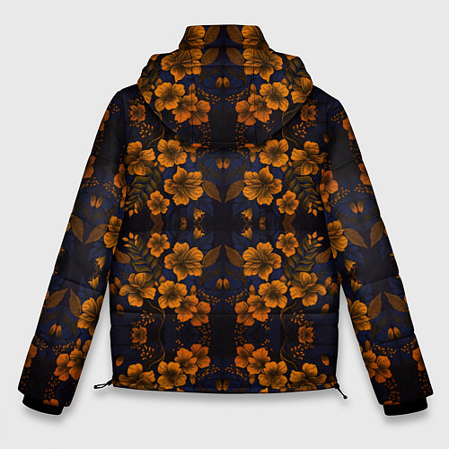 Мужская зимняя куртка Желто-оранжевые нежные цветы / 3D-Черный – фото 2