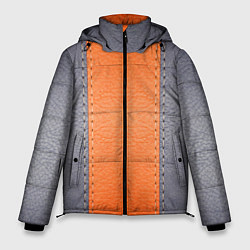 Куртка зимняя мужская Кожа серая оранжевая, цвет: 3D-светло-серый