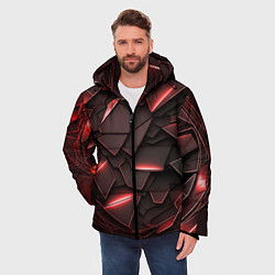 Куртка зимняя мужская Красные элементы с неоновым свечением, цвет: 3D-черный — фото 2