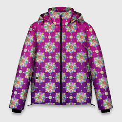 Куртка зимняя мужская Абстрактные разноцветные узоры на пурпурно-фиолето, цвет: 3D-светло-серый