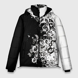 Куртка зимняя мужская Черно-белые цветы и колибри, цвет: 3D-черный
