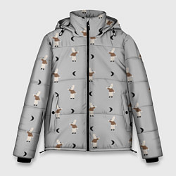 Куртка зимняя мужская Зайка и луна - паттерн серый, цвет: 3D-черный