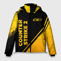 Куртка зимняя мужская Counter Strike 2 - gold gradient: надпись, символ, цвет: 3D-черный