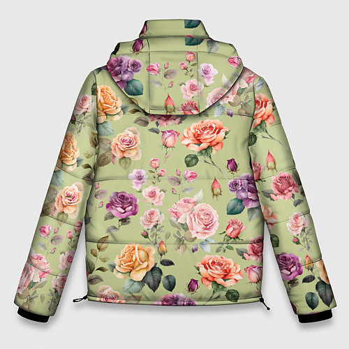 Мужская зимняя куртка Акварельные цветы - паттерн зеленый / 3D-Черный – фото 2