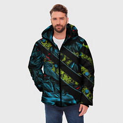 Куртка зимняя мужская Зеленая объемная абстракция, цвет: 3D-красный — фото 2