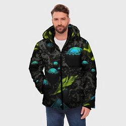 Куртка зимняя мужская Зеленые абстрактные листья, цвет: 3D-красный — фото 2