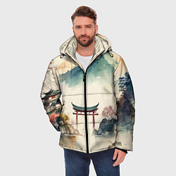 Куртка зимняя мужская Японский пейзаж - акварель, цвет: 3D-светло-серый — фото 2