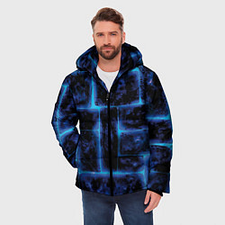 Куртка зимняя мужская Камни и голубой неон, цвет: 3D-черный — фото 2