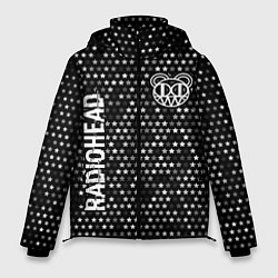Мужская зимняя куртка Radiohead glitch на темном фоне: надпись, символ