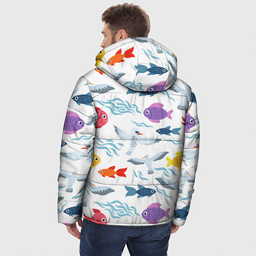 Мужская зимняя куртка Рыбы и чайки / 3D-Светло-серый – фото 4