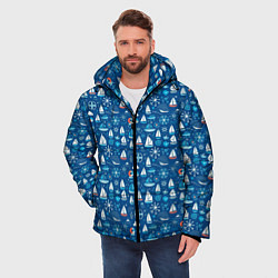Куртка зимняя мужская Кораблики синий фон, цвет: 3D-черный — фото 2