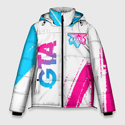 Куртка зимняя мужская GTA neon gradient style: надпись, символ, цвет: 3D-черный