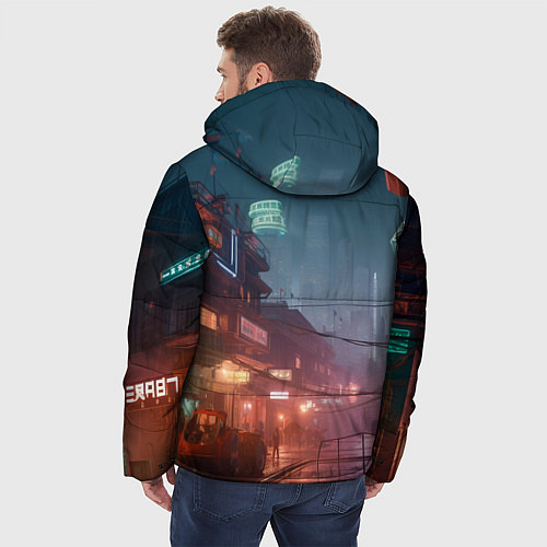 Мужская зимняя куртка Киберпанк город будущего / 3D-Светло-серый – фото 4