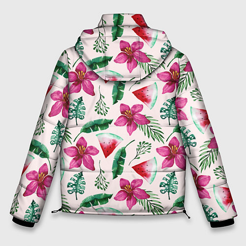 Мужская зимняя куртка Арбузы, цветы и тропические листья / 3D-Светло-серый – фото 2