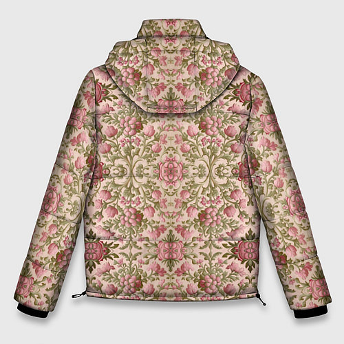 Мужская зимняя куртка Розовые цветы и вензеля / 3D-Черный – фото 2