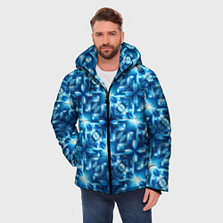 Куртка зимняя мужская Светящиеся голубые цветы, цвет: 3D-черный — фото 2