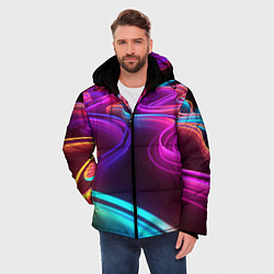 Куртка зимняя мужская Неоновые волны, цвет: 3D-черный — фото 2