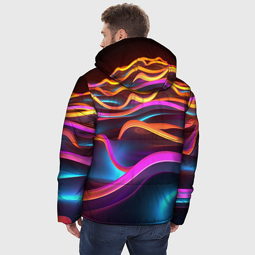 Мужская зимняя куртка Неоновые фиолетовые волны / 3D-Светло-серый – фото 4