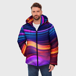 Куртка зимняя мужская Волнистые неоновые линии, цвет: 3D-светло-серый — фото 2