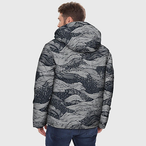 Мужская зимняя куртка Черные абстрактные волны / 3D-Светло-серый – фото 4