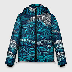 Куртка зимняя мужская Синие волны абстракт, цвет: 3D-красный