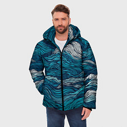 Куртка зимняя мужская Синие волны абстракт, цвет: 3D-красный — фото 2
