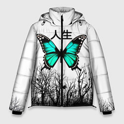 Куртка зимняя мужская С бабочкой на фоне японского иероглифа, цвет: 3D-черный