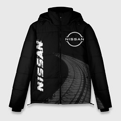 Мужская зимняя куртка Nissan speed на темном фоне со следами шин: надпис