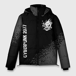 Куртка зимняя мужская Cyberpunk 2077 glitch на темном фоне: надпись, сим, цвет: 3D-черный