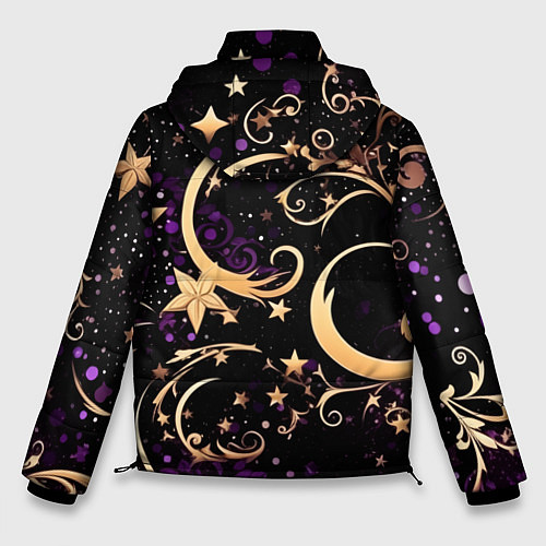 Мужская зимняя куртка Чёрный паттерн со звёздами и лунами / 3D-Красный – фото 2