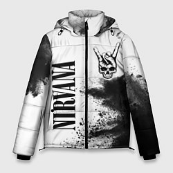 Мужская зимняя куртка Nirvana и рок символ на светлом фоне