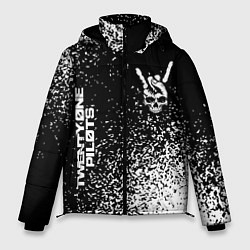 Мужская зимняя куртка Twenty One Pilots и рок символ на темном фоне