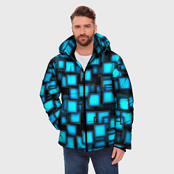 Куртка зимняя мужская Геометрия - синие квадраты, цвет: 3D-черный — фото 2