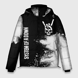 Мужская зимняя куртка System of a Down и рок символ на темном фоне