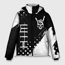 Куртка зимняя мужская HIM и рок символ на темном фоне, цвет: 3D-черный