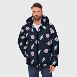 Куртка зимняя мужская Ракета и планета, цвет: 3D-черный — фото 2