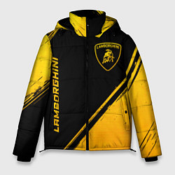 Куртка зимняя мужская Lamborghini - gold gradient: надпись, символ, цвет: 3D-черный