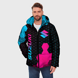 Куртка зимняя мужская Suzuki - neon gradient: надпись, символ, цвет: 3D-черный — фото 2