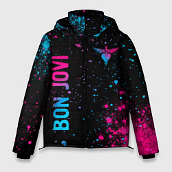 Мужская зимняя куртка Bon Jovi - neon gradient: надпись, символ