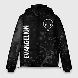 Мужская зимняя куртка Evangelion glitch на темном фоне: надпись, символ