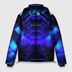 Куртка зимняя мужская Неоновый синий тоннель абстракция, цвет: 3D-черный